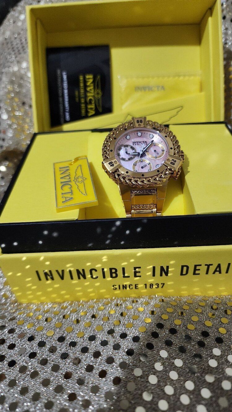 INVICTA RESERVE SWISS RONDA GOLD UNISEX Z60 WATCH, MOTHER OF PEARL DIAL